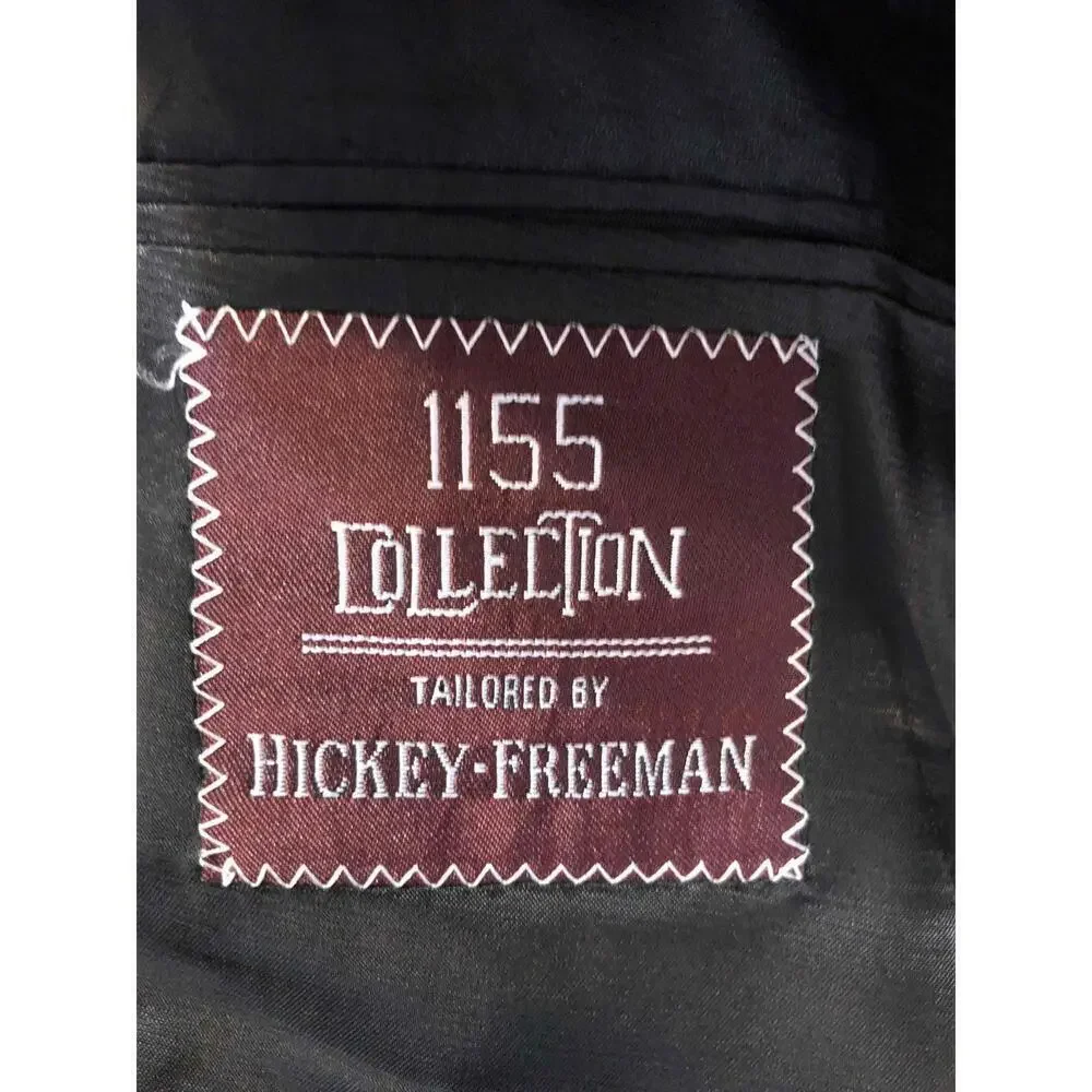 Hickey Freeman Black Pinstripe Wool Single Breasted Two Button Blazer 40R